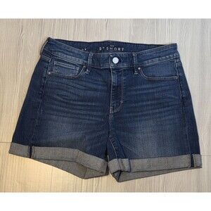 White House Black Market Denim Cuffed Shorts Dark Blue 5"  Sz 4 Womens Outdoors